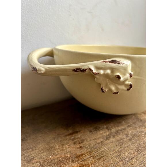 Vintage Buttercream Decorative Ceramic Bowl with Branch Handles | Cottagecore - Picture 3 of 6